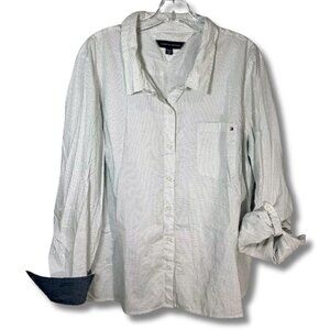 Tommy Hilfiger Women XXL 2X Polka Dot Button Down Long Sleeve Preppy Shirt White